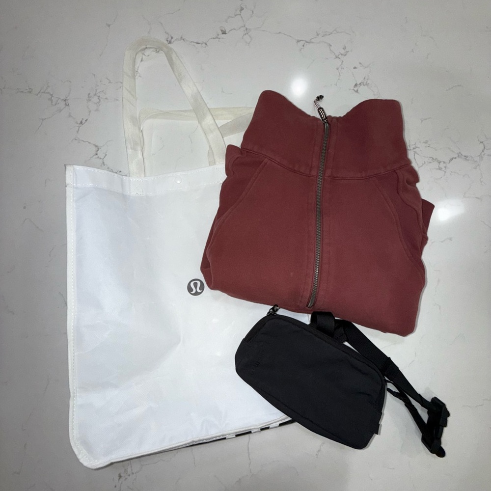 3-pc Lululemon Athletica White Tote Bag, Sweatshirt and waist pack